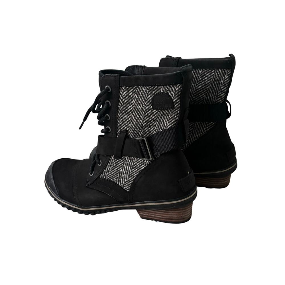 Sorel Slimboot Herringbone Leather Lace Up Boots Black Women’s Size 10
